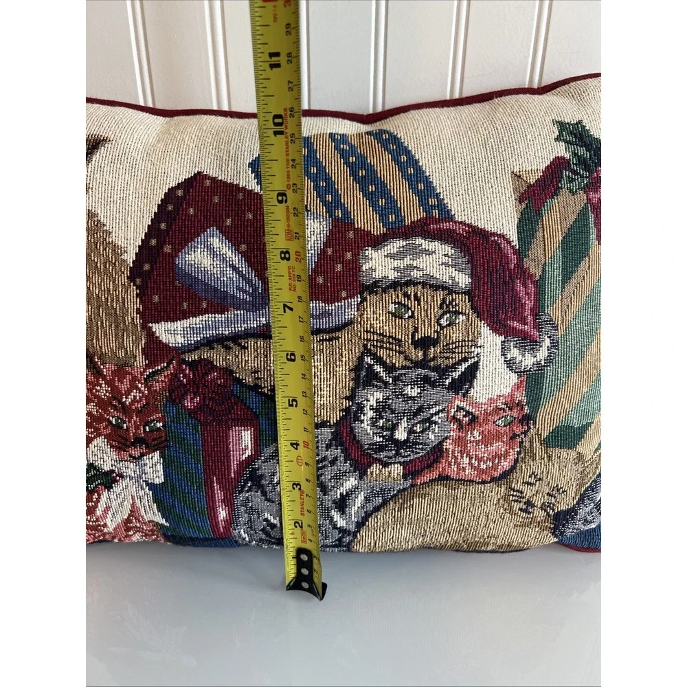 Christmas Cat Kitten Gifts Holly Santa Hat Tapestry Pillow Rectangular Used